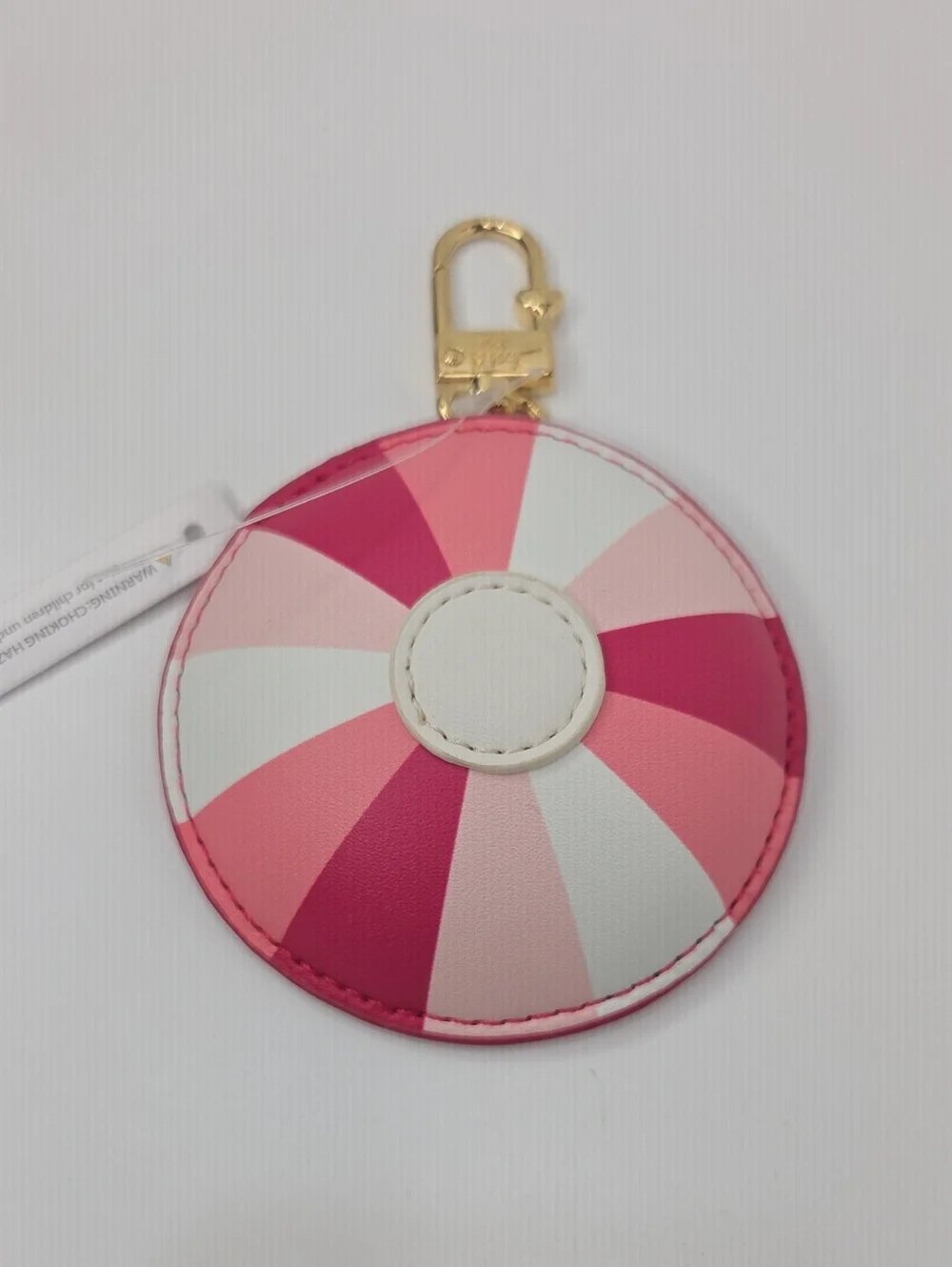 💕▪️Betsey Johnson ▪️Round Pink Stripe Keychain Card Holder with Gold Clip